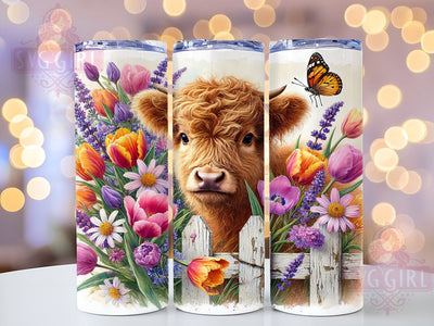 Highland Cow Tulip 20oz Tumbler Wrap, Spring Tulip Design, 20oz Sublimation Tumbler, Floral Animal Drinkware, Cute Cow Gift, Rustic Spring Decor, Tulip Flower Tumbler Sublimation SvggirlplusArt 