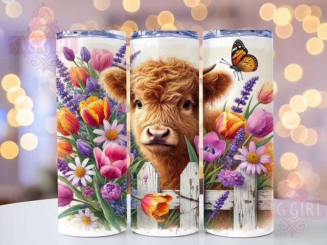 Highland Cow Tulip 20oz Tumbler Wrap, Spring Tulip Design, 20oz Sublimation Tumbler, Floral Animal Drinkware, Cute Cow Gift, Rustic Spring Decor, Tulip Flower Tumbler Sublimation SvggirlplusArt 