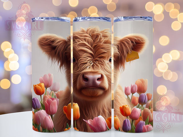 Highland Cow Tulip 20oz Tumbler Wrap, Spring Tulip Design, 20oz Sublimation Tumbler, Floral Animal Drinkware, Cute Cow Gift, Rustic Spring Decor, Tulip Flower Tumbler Sublimation SvggirlplusArt 