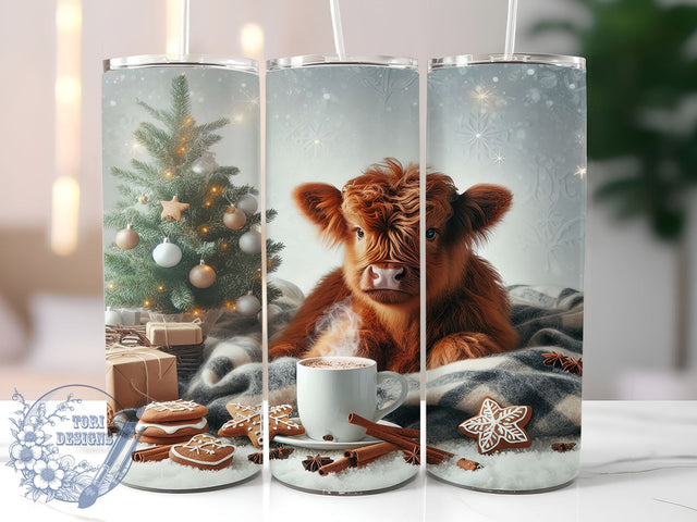 Highland Cow Tumbler, Christmas Cow Decor, Holiday Drinkware, Rustic Farmhouse Gift, Cute Cow Sublimation, Festive Animal Design, Personalized Christmas Gift Sublimation ToriDesigns 