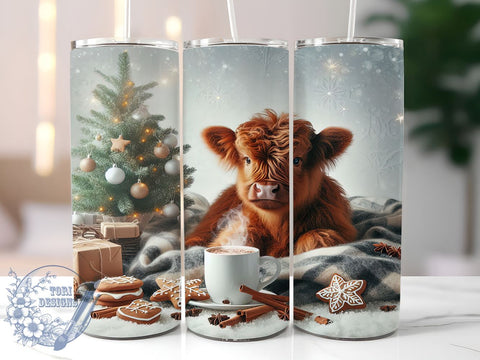 Highland Cow Tumbler, Christmas Cow Decor, Holiday Drinkware, Rustic Farmhouse Gift, Cute Cow Sublimation, Festive Animal Design, Personalized Christmas Gift Sublimation ToriDesigns 
