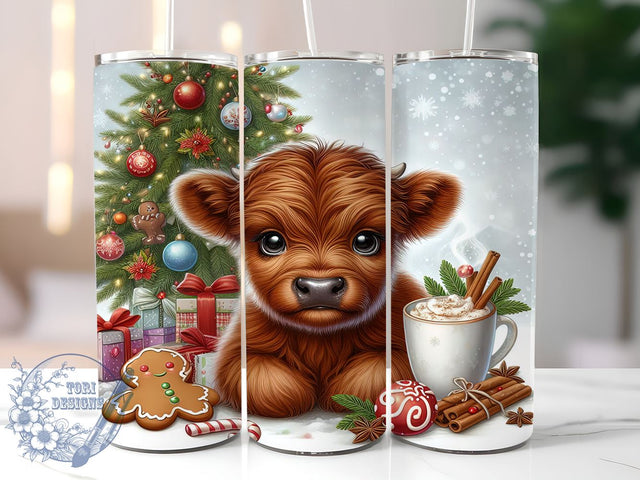 Highland Cow Tumbler, Christmas Cow Decor, Holiday Drinkware, Rustic Farmhouse Gift, Cute Cow Sublimation, Festive Animal Design, Personalized Christmas Gift Sublimation ToriDesigns 