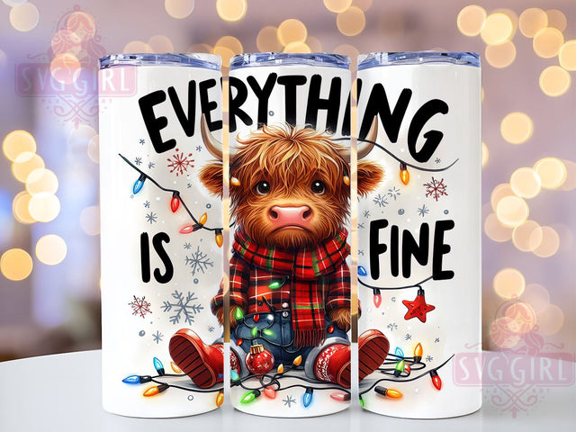Highland Cow Tumbler, Christmas Cow Design, I'm Fine PNG, Holiday Tumbler Wrap, 20 oz Tumbler, Sublimation Download, Cute Cow Decor, Funny Christmas Gift, Digital Clipart Sublimation SvggirlplusArt 