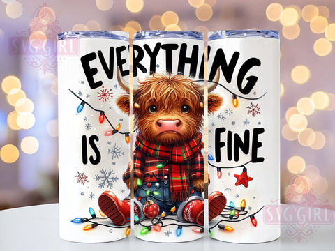 Highland Cow Tumbler, Christmas Cow Design, I'm Fine PNG, Holiday Tumbler Wrap, 20 oz Tumbler, Sublimation Download, Cute Cow Decor, Funny Christmas Gift, Digital Clipart Sublimation SvggirlplusArt 