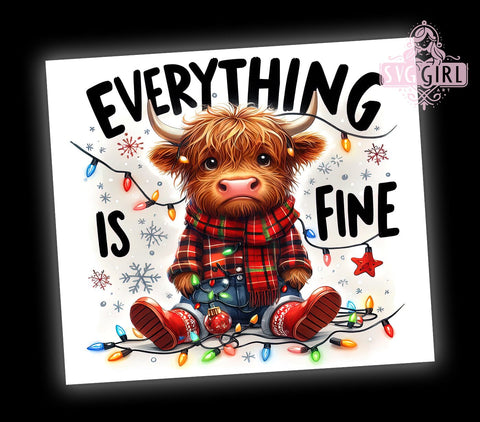 Highland Cow Tumbler, Christmas Cow Design, I'm Fine PNG, Holiday Tumbler Wrap, 20 oz Tumbler, Sublimation Download, Cute Cow Decor, Funny Christmas Gift, Digital Clipart Sublimation SvggirlplusArt 