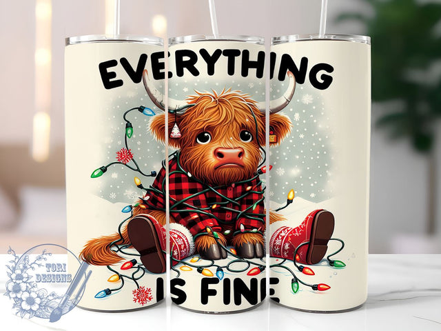 Highland Cow Tumbler, Christmas Design, Sublimation PNG, Holiday Decor, Cow Art, Winter Craft, Christmas Gift, 20 oz Tumbler Sublimation ToriDesigns 