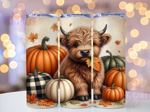 Highland Cow Tumbler, Fall Decor, Sublimation Wrap, 20oz Tumbler, Cow Lover Gift, Autumn Tumbler, Instant Digital Download Sublimation SvggirlplusArt 