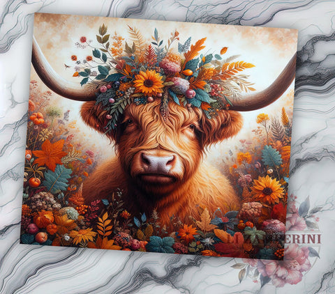 Highland Cow Tumbler, Fall Floral Design, Autumn Tumbler, 20oz Tumbler, Cow Decor, Rustic Fall Gift, Floral Drinkware Sublimation Li Zamperini 