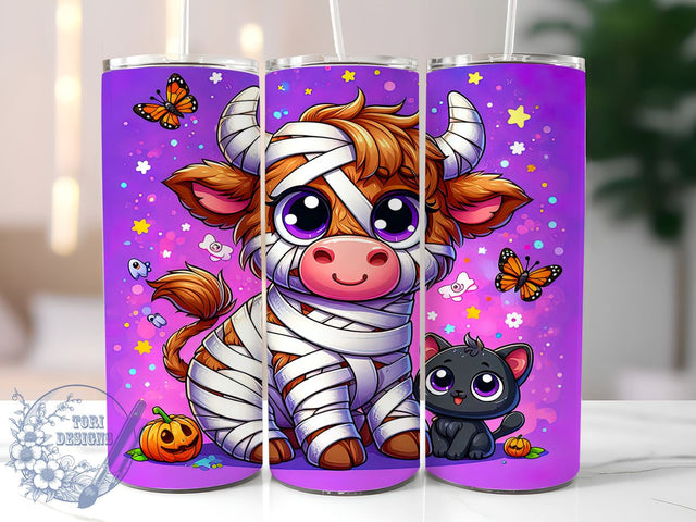 Highland Cow Tumbler, Halloween Mug, Spooky Cow Design, 20 oz Sublimation, Fall Decor Tumbler, Cute Halloween Drinkware, Farm Animal Halloween, Unique Halloween Gift Sublimation ToriDesigns 