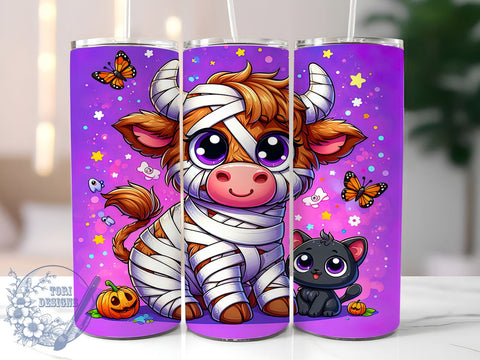 Highland Cow Tumbler, Halloween Mug, Spooky Cow Design, 20 oz Sublimation, Fall Decor Tumbler, Cute Halloween Drinkware, Farm Animal Halloween, Unique Halloween Gift Sublimation ToriDesigns 
