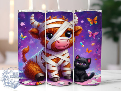 Highland Cow Tumbler, Halloween Mug, Spooky Cow Design, 20 oz Sublimation, Fall Decor Tumbler, Cute Halloween Drinkware, Farm Animal Halloween, Unique Halloween Gift Sublimation ToriDesigns 