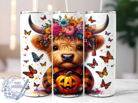 Highland Cow Tumbler, Halloween Mug, Spooky Cow Design, 20 oz Sublimation, Fall Decor Tumbler, Cute Halloween Drinkware, Farm Animal Halloween, Unique Halloween Gift Sublimation ToriDesigns 