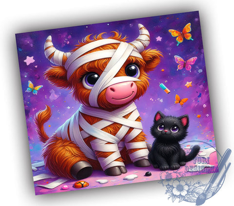 Highland Cow Tumbler, Halloween Mug, Spooky Cow Design, 20 oz Sublimation, Fall Decor Tumbler, Cute Halloween Drinkware, Farm Animal Halloween, Unique Halloween Gift Sublimation ToriDesigns 