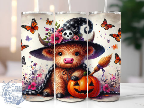 Highland Cow Tumbler, Halloween Mug, Spooky Cow Design, 20 oz Sublimation, Fall Decor Tumbler, Cute Halloween Drinkware, Farm Animal Halloween, Unique Halloween Gift Sublimation ToriDesigns 