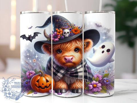 Highland Cow Tumbler, Halloween Mug, Spooky Cow Design, 20 oz Sublimation, Fall Decor Tumbler, Cute Halloween Drinkware, Farm Animal Halloween, Unique Halloween Gift Sublimation ToriDesigns 