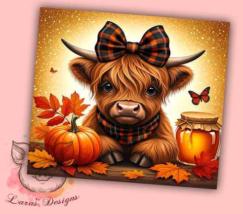 Highland Cow Tumbler, Halloween Tumbler, Fall Tumbler, Coquette Decor, 20oz Tumbler Wrap, Cow Lover Gift, Farmhouse Halloween Sublimation Lara' s Designs 