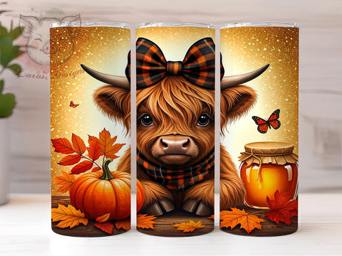 Highland Cow Tumbler, Halloween Tumbler, Fall Tumbler, Coquette Decor, 20oz Tumbler Wrap, Cow Lover Gift, Farmhouse Halloween Sublimation Lara' s Designs 