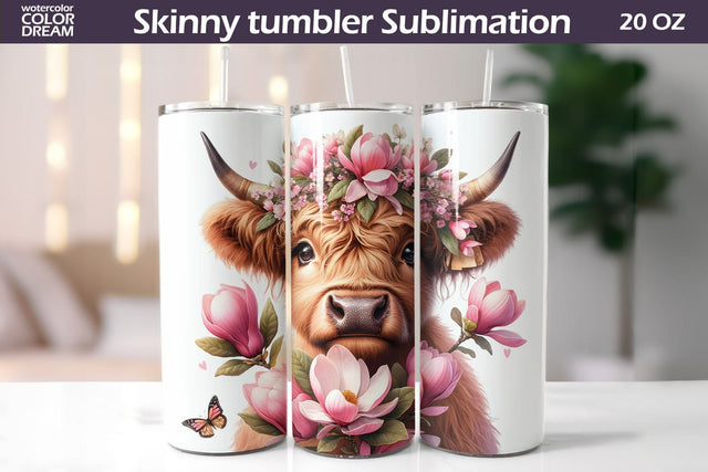 Highland Cow Tumbler I Cute Cow Magnolia Tumbler Sublimation WatercolorColorDream 