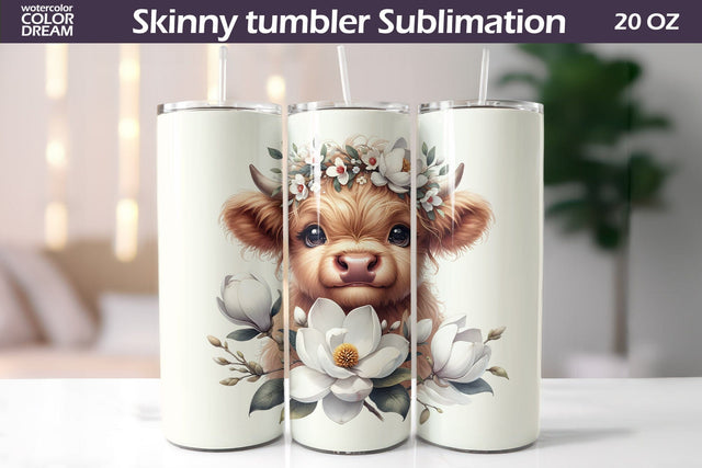 Highland Cow Tumbler I Cute Cow Magnolia Tumbler Sublimation WatercolorColorDream 