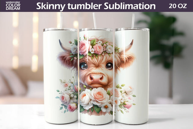 Highland Cow Tumbler I Cute Cow Roses Tumbler Sublimation WatercolorColorDream 