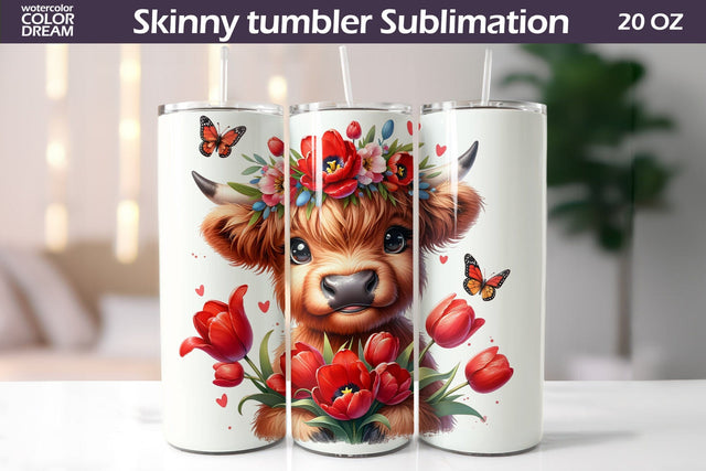 Highland Cow Tumbler I Cute Cow Tulip Tumbler Sublimation WatercolorColorDream 