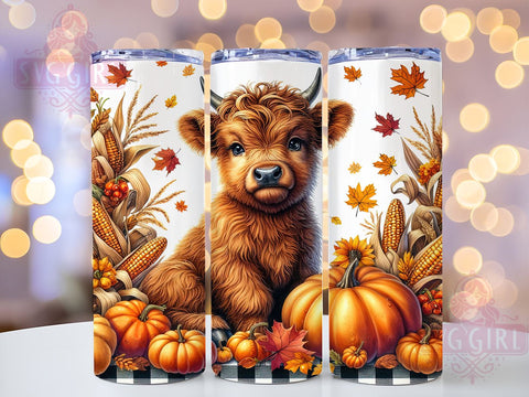 Highland Cow Tumbler, Pumpkin Tumbler Design, 20oz PNG File, Fall Sublimation Art, Cute Cow Graphics, Autumn Decor, Seasonal Tumbler, Farmhouse Style Design Sublimation SvggirlplusArt 