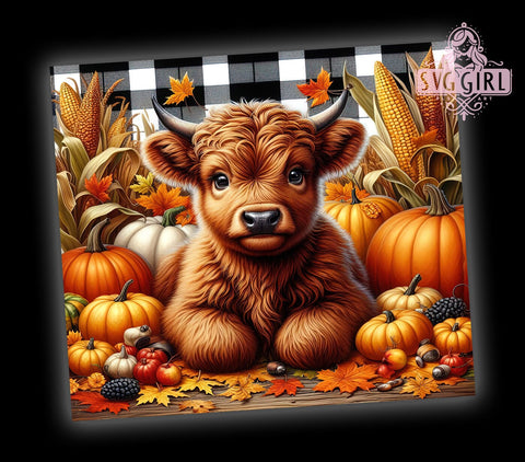 Highland Cow Tumbler, Pumpkin Tumbler Design, 20oz PNG File, Fall Sublimation Art, Cute Cow Graphics, Autumn Decor, Seasonal Tumbler, Farmhouse Style Design Sublimation SvggirlplusArt 