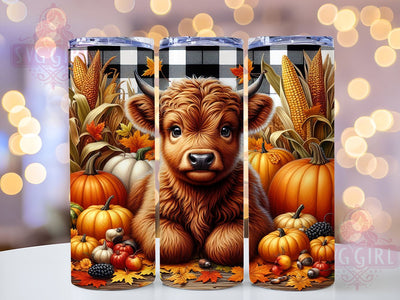 Highland Cow Tumbler, Pumpkin Tumbler Design, 20oz PNG File, Fall Sublimation Art, Cute Cow Graphics, Autumn Decor, Seasonal Tumbler, Farmhouse Style Design Sublimation SvggirlplusArt 