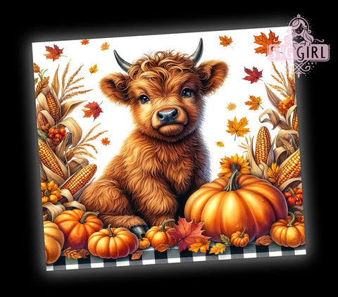Highland Cow Tumbler, Pumpkin Tumbler Design, 20oz PNG File, Fall Sublimation Art, Cute Cow Graphics, Autumn Decor, Seasonal Tumbler, Farmhouse Style Design Sublimation SvggirlplusArt 