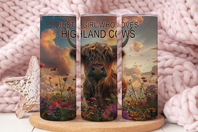 Highland Cow Tumbler, Rustic Floral Cow Design, Just a Girl Who Loves Cows, Farmhouse Style Insulated Drinkware, Unique Gift Idea Sublimation DesignSVG 