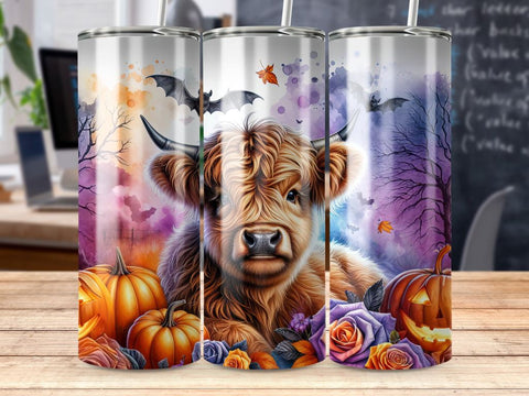 Highland Cow Tumbler Sublimation Wrap, Halloween Wrap PNG Sublimation BijouBay 