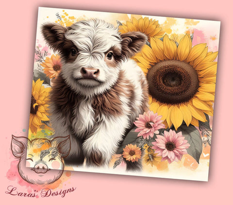 Highland Cow Tumbler, Sunflower PNG, Autumn Drinkware, Fall Sublimation, Rustic Decor, Country Style Gift, Cute Cow Design Sublimation Lara' s Designs 