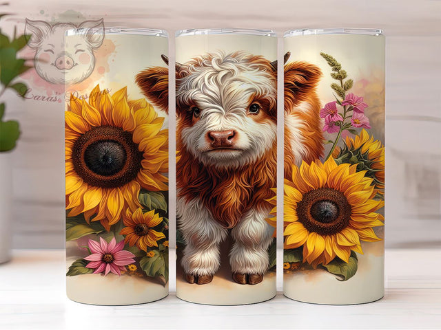Highland Cow Tumbler, Sunflower PNG, Autumn Drinkware, Fall Sublimation, Rustic Decor, Country Style Gift, Cute Cow Design Sublimation Lara' s Designs 