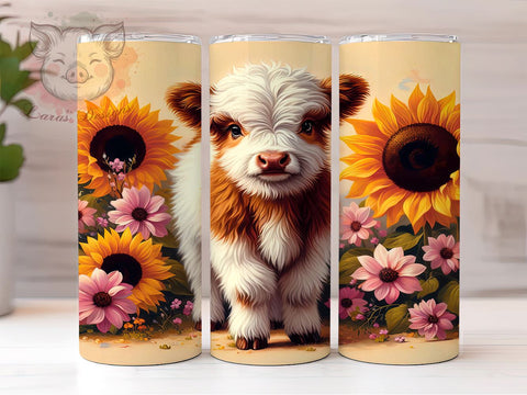 Highland Cow Tumbler, Sunflower PNG, Autumn Drinkware, Fall Sublimation, Rustic Decor, Country Style Gift, Cute Cow Design Sublimation Lara' s Designs 