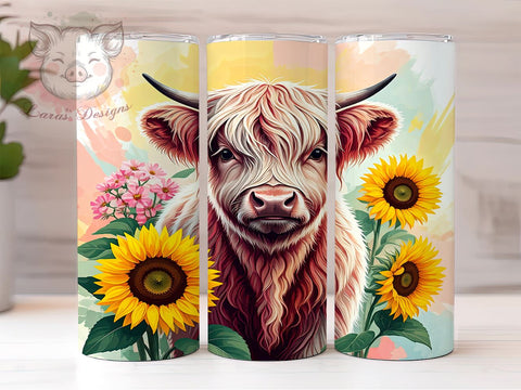 Highland Cow Tumbler, Sunflower PNG, Autumn Drinkware, Fall Sublimation, Rustic Decor, Country Style Gift, Cute Cow Design Sublimation Lara' s Designs 