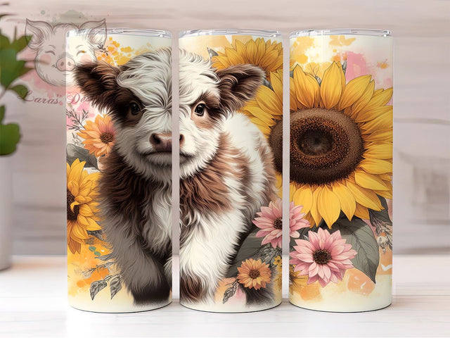Highland Cow Tumbler, Sunflower PNG, Autumn Drinkware, Fall Sublimation, Rustic Decor, Country Style Gift, Cute Cow Design Sublimation Lara' s Designs 