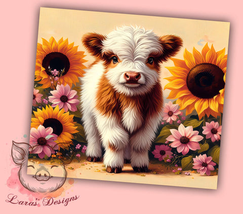 Highland Cow Tumbler, Sunflower PNG, Autumn Drinkware, Fall Sublimation, Rustic Decor, Country Style Gift, Cute Cow Design Sublimation Lara' s Designs 