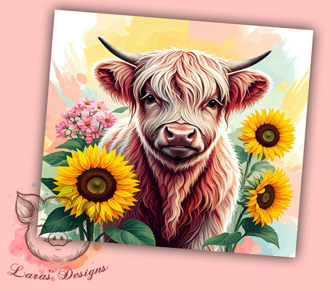 Highland Cow Tumbler, Sunflower PNG, Autumn Drinkware, Fall Sublimation, Rustic Decor, Country Style Gift, Cute Cow Design Sublimation Lara' s Designs 
