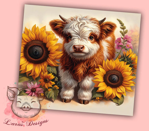Highland Cow Tumbler, Sunflower PNG, Autumn Drinkware, Fall Sublimation, Rustic Decor, Country Style Gift, Cute Cow Design Sublimation Lara' s Designs 