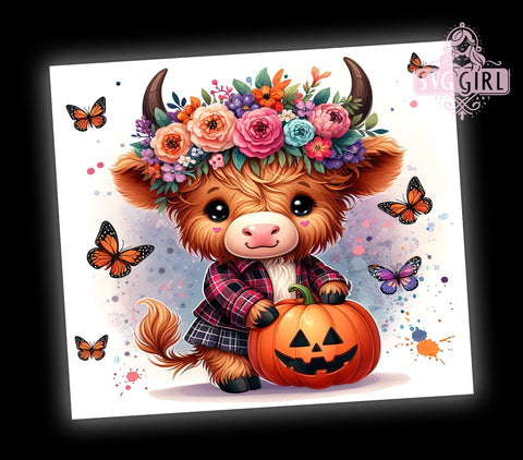 Highland Cow Tumbler, Trick or Treat Halloween, 20 oz Tumbler Wrap, Cute Cow Design, PNG File for Tumbler, Spooky Cow Decor, Halloween Cow Mug, Fun Halloween Design Sublimation SvggirlplusArt 