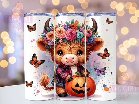 Highland Cow Tumbler, Trick or Treat Halloween, 20 oz Tumbler Wrap, Cute Cow Design, PNG File for Tumbler, Spooky Cow Decor, Halloween Cow Mug, Fun Halloween Design Sublimation SvggirlplusArt 