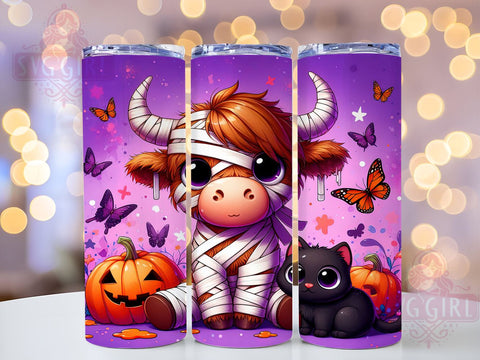 Highland Cow Tumbler, Trick or Treat Halloween, 20 oz Tumbler Wrap, Cute Cow Design, PNG File for Tumbler, Spooky Cow Decor, Halloween Cow Mug, Fun Halloween Design Sublimation SvggirlplusArt 