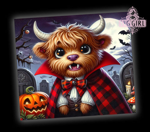 Highland Cow Tumbler, Vampire Cow Tumbler, 20oz Sublimation, Halloween Decor, Cute Cow Gift, Spooky Season Drinkware, Instant Digital Download Sublimation SvggirlplusArt 