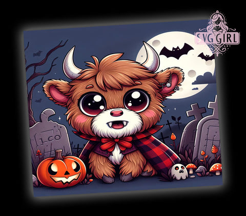 Highland Cow Tumbler, Vampire Cow Tumbler, 20oz Sublimation, Halloween Decor, Cute Cow Gift, Spooky Season Drinkware, Instant Digital Download Sublimation SvggirlplusArt 