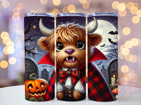 Highland Cow Tumbler, Vampire Cow Tumbler, 20oz Sublimation, Halloween Decor, Cute Cow Gift, Spooky Season Drinkware, Instant Digital Download Sublimation SvggirlplusArt 