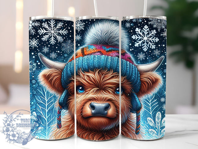 Highland Cow Tumbler, Winter Snowflake Design, Christmas Cow Wrap, 20oz Sublimation, Holiday Drinkware, Festive Cow Decor, Cute Winter Gift Ideas Sublimation ToriDesigns 