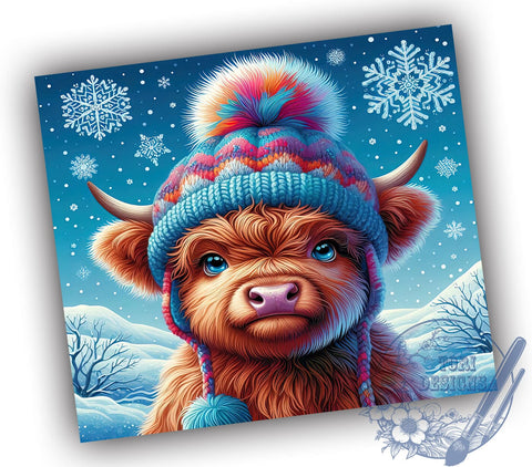 Highland Cow Tumbler, Winter Snowflake Design, Christmas Cow Wrap, 20oz Sublimation, Holiday Drinkware, Festive Cow Decor, Cute Winter Gift Ideas Sublimation ToriDesigns 