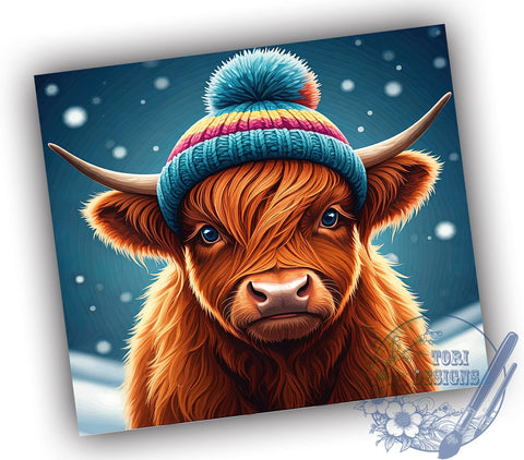 Highland Cow Tumbler, Winter Snowflake Design, Christmas Cow Wrap, 20oz Sublimation, Holiday Drinkware, Festive Cow Decor, Cute Winter Gift Ideas Sublimation ToriDesigns 