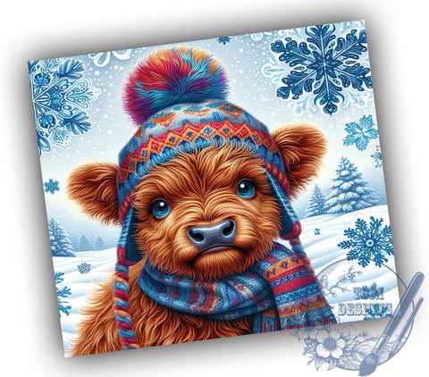 Highland Cow Tumbler, Winter Snowflake Design, Christmas Cow Wrap, 20oz Sublimation, Holiday Drinkware, Festive Cow Decor, Cute Winter Gift Ideas Sublimation ToriDesigns 