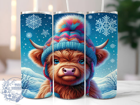 Highland Cow Tumbler, Winter Snowflake Design, Christmas Cow Wrap, 20oz Sublimation, Holiday Drinkware, Festive Cow Decor, Cute Winter Gift Ideas Sublimation ToriDesigns 